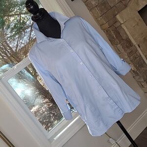 Superior Uniform Sky Blue Quarter Sleeved Button Down Top